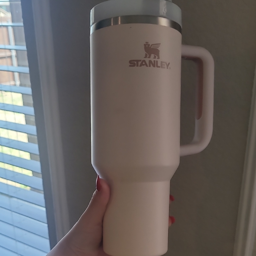 Stanley Blush Pink Stainless Steel Travel Mug with Handle and Silver Trim